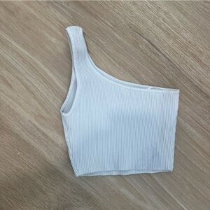 Aritzia Babaton white one shoulder ribbed crop top. Size small